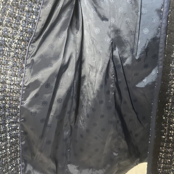 Tory Burch Anabelle Tweed Blazer Jacket Sz 2 Blue Black Gold Buttons academia - Picture 12 of 13